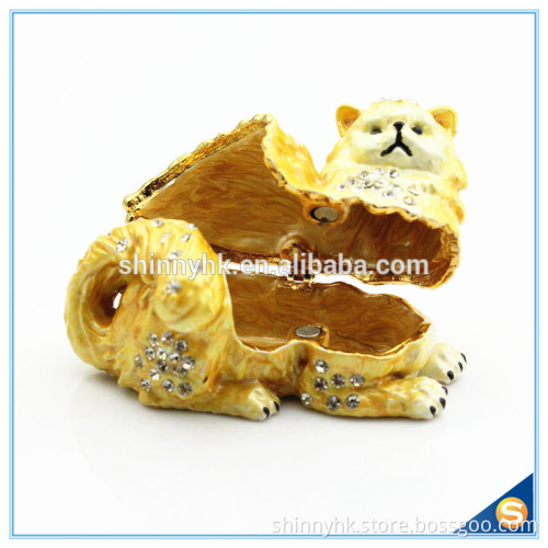 Yellow And Pink Cat Shape Crystal Trinket Box SCJ602
